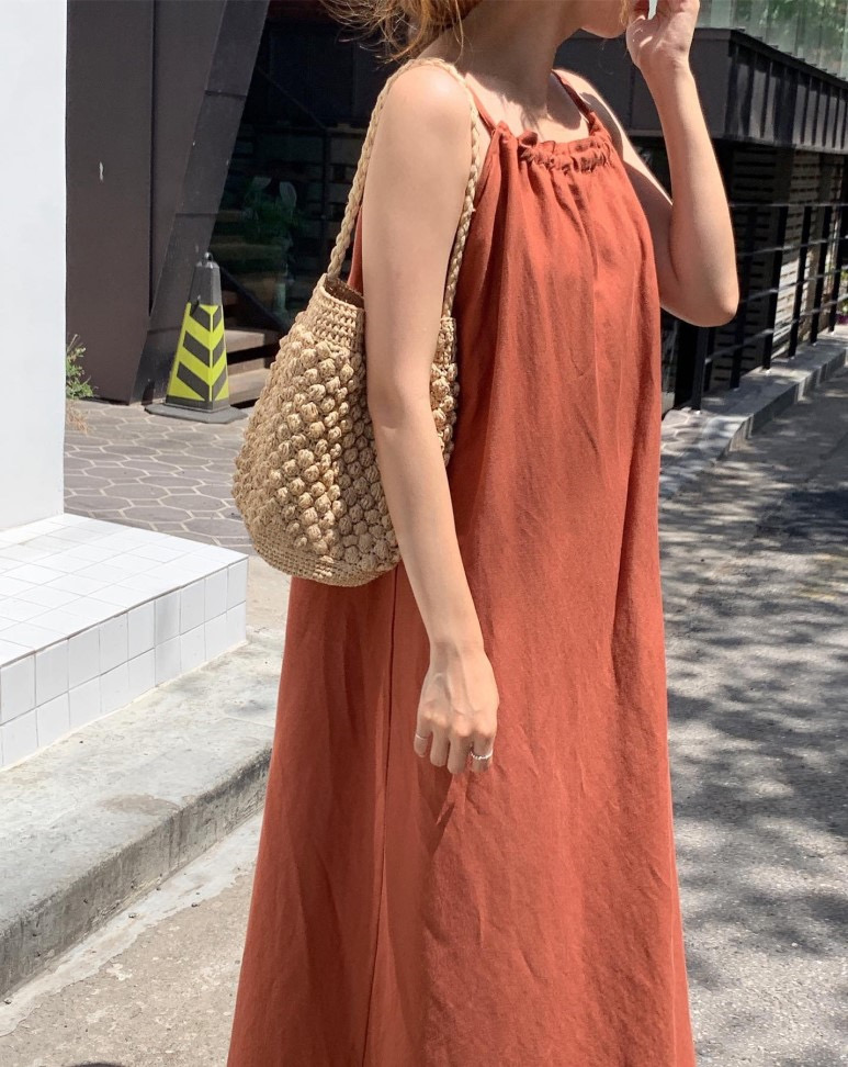 Summer, Gentle Style, Hollow-out Rope Tie, Loose And Long Slit Dress