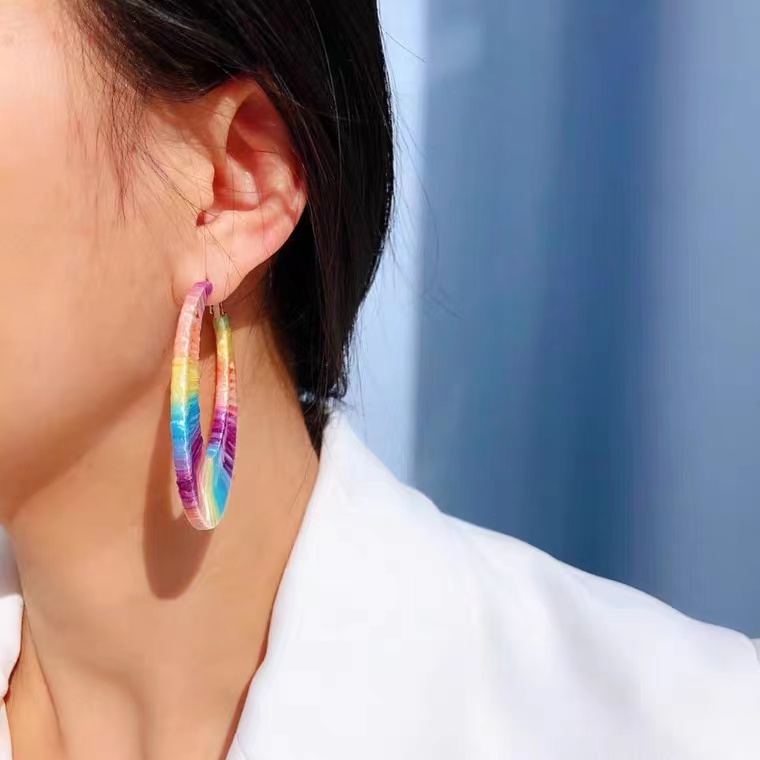 Exaggeration, Personality, Rainbow - Colorful, Hand - Made Rattan Earring, Temperament Fried Street Earrings
