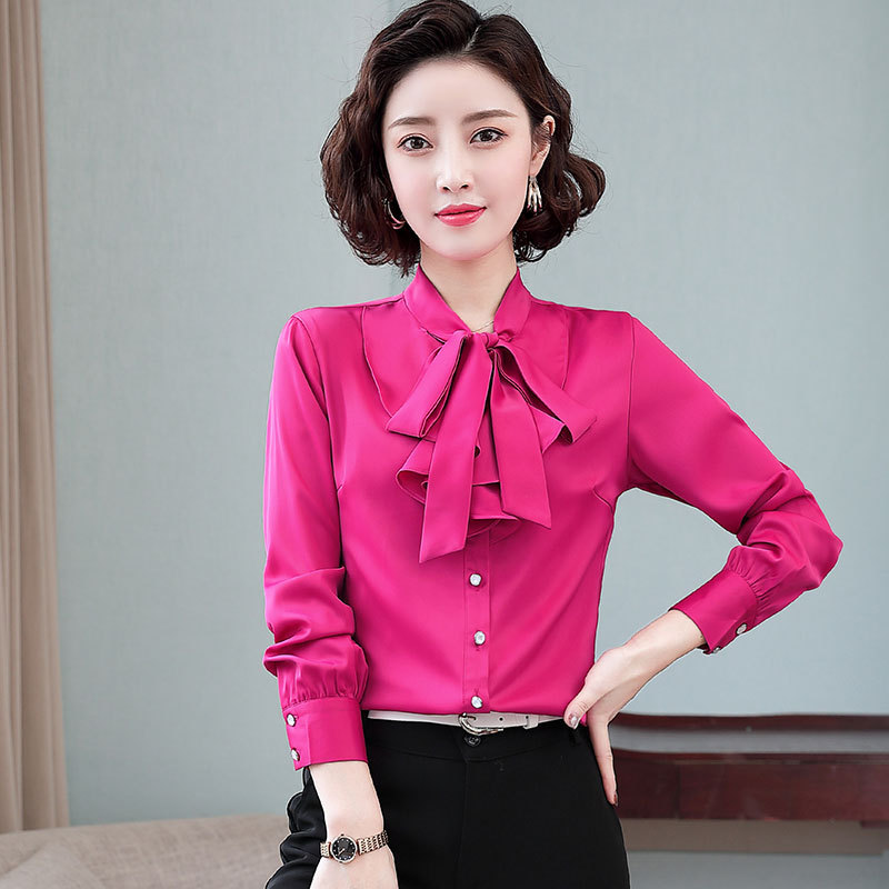 Spring And Autumn , Chiffon Long-sleeve Shirt, Tie Bowknot Soft Lady Top,offices