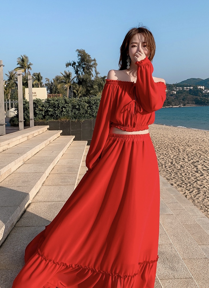 red long beach dress Red Chiffon Summer Long Dress Red / US 12 main image 0