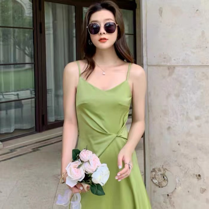 Avocado Green Dress, Satin Black Spaghetti Strap Dress on Luulla
