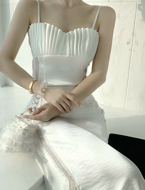 White Prom Dress ,spaghetti Trap Dress, Light Luxury High Quality Dress
