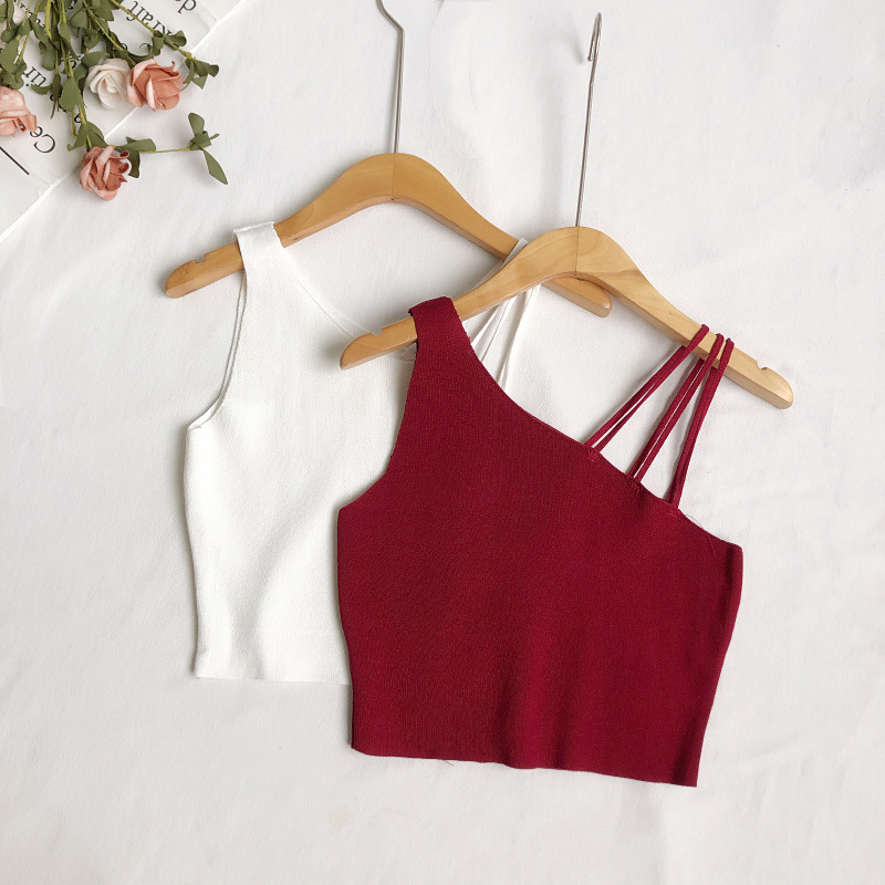 Sexy, Slanted Neckline Elastic Top , Beautiful Back ,knitted Short Tank Top