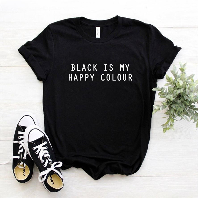 Black Is My Happy Colour Tshirt, Loose Short Sleeve Top,couple T