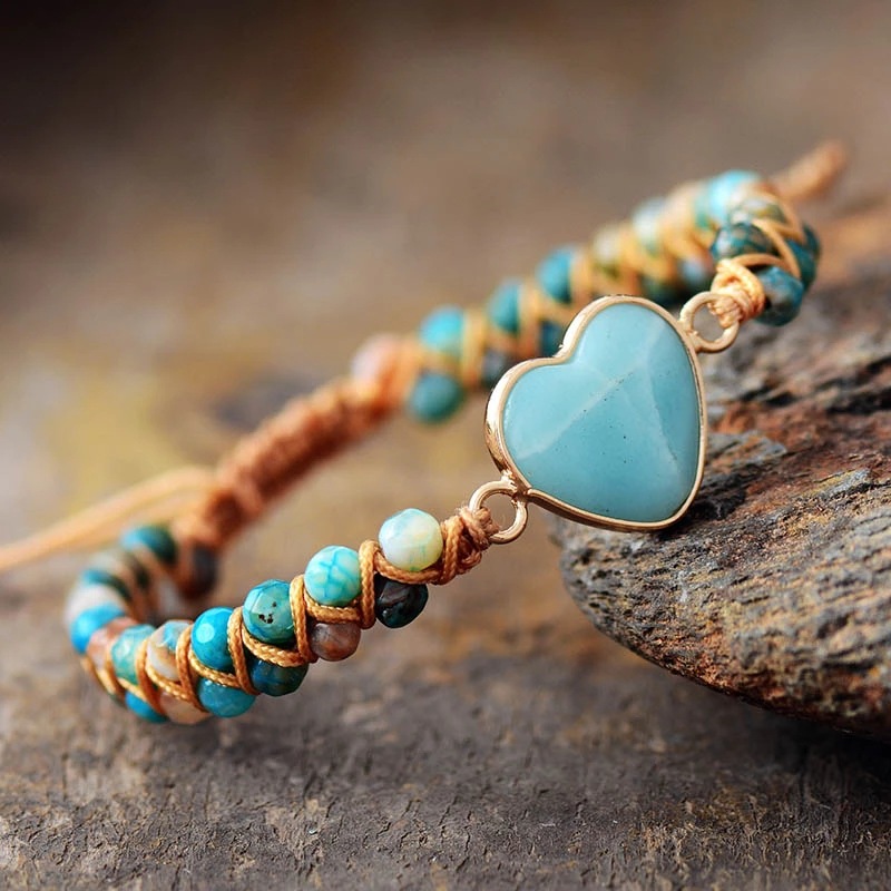 Natural Stone Heart Accessories Bracelet,love blue ethnic style woven bracelet,handmade