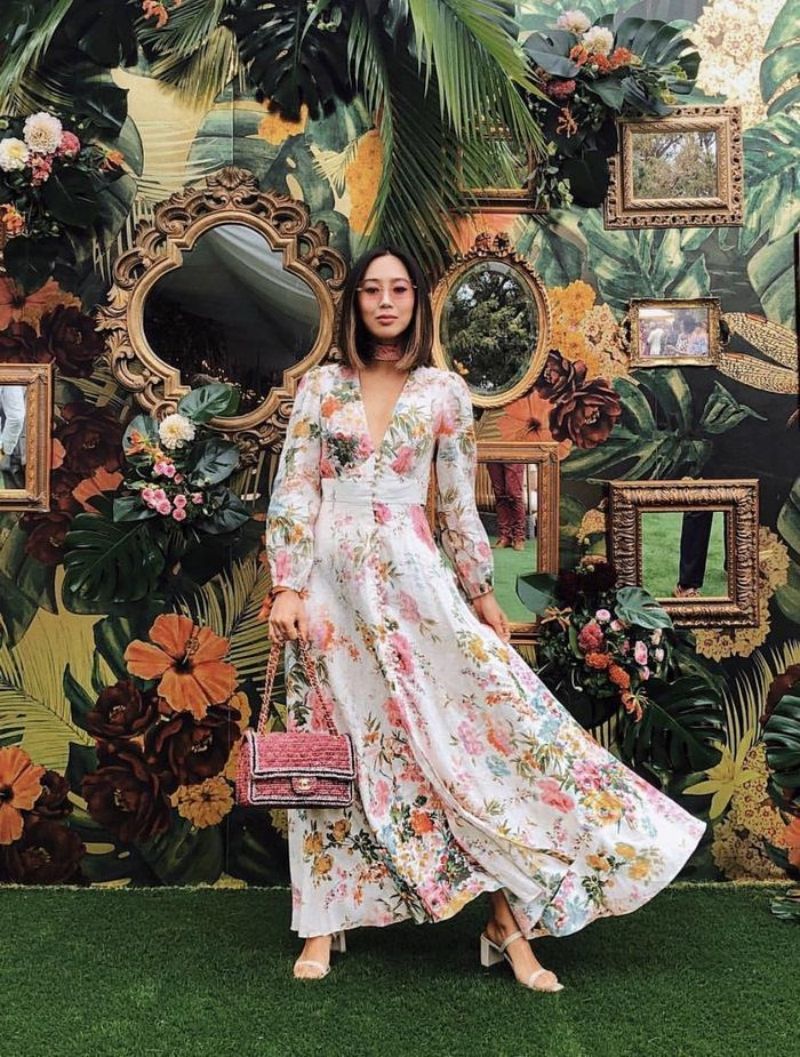 Romantic Floral Printed, Deep V-neck, Long Sleeves, Maxi Dress on Luulla