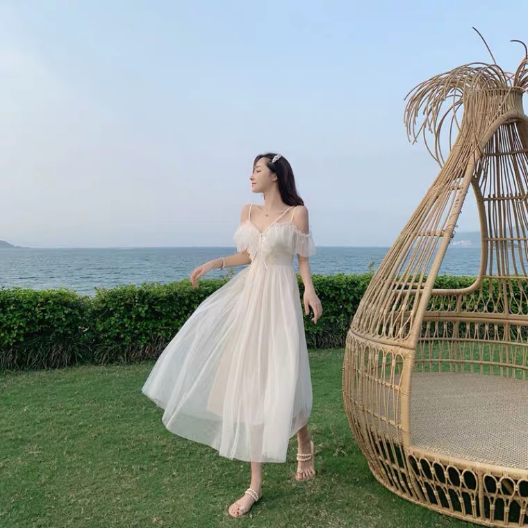 Gentle Wind, Fairy Dress,Tulle Midi Spaghetti Strap Dress, Fashion Dress