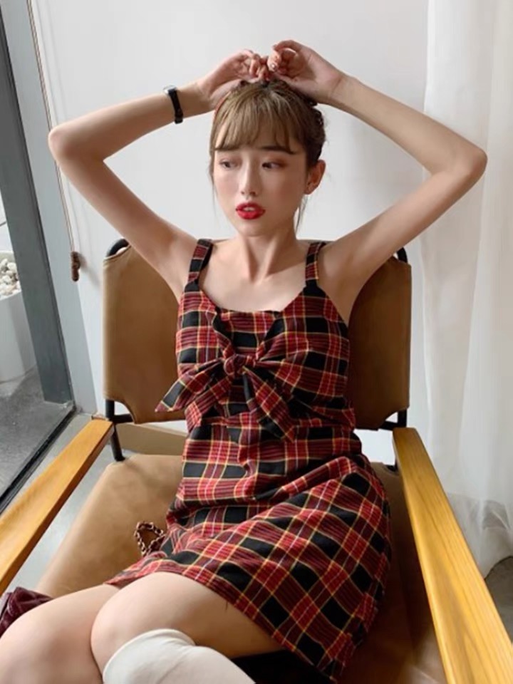 Charming,Cute, Strapless Dress, Red Plaid Dress