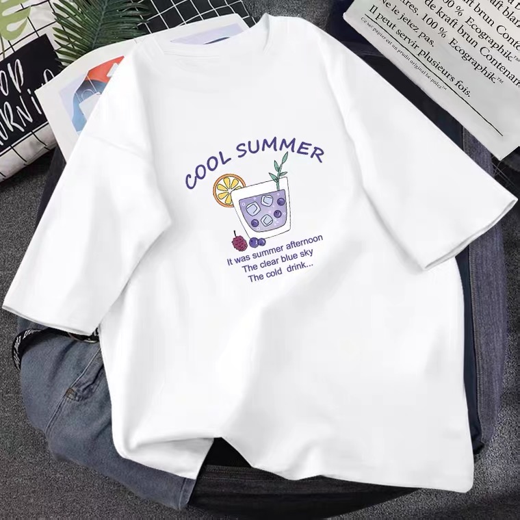 Cool Summer,cute, Cartoon T - Shirt, Loose Fun T - Shirt, Couple T - Shirt
