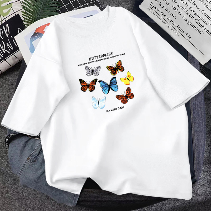 Butterflies,cartoon T - Shirt, Loose Fun T - Shirt, Couple T - Shirt