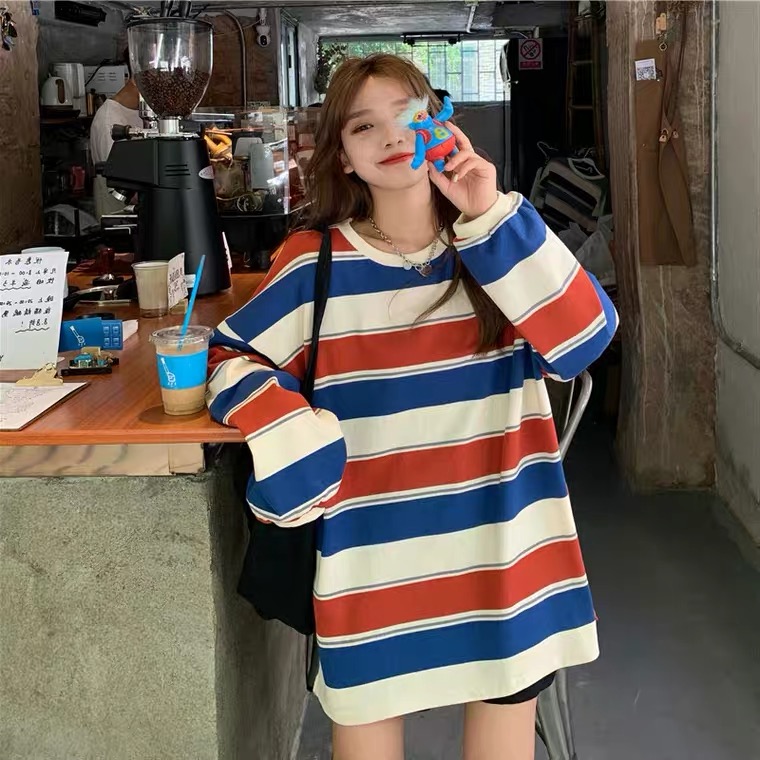 Fashion Striped Loose Blouse, Spring And Autumn Long Sleeve T-shirt