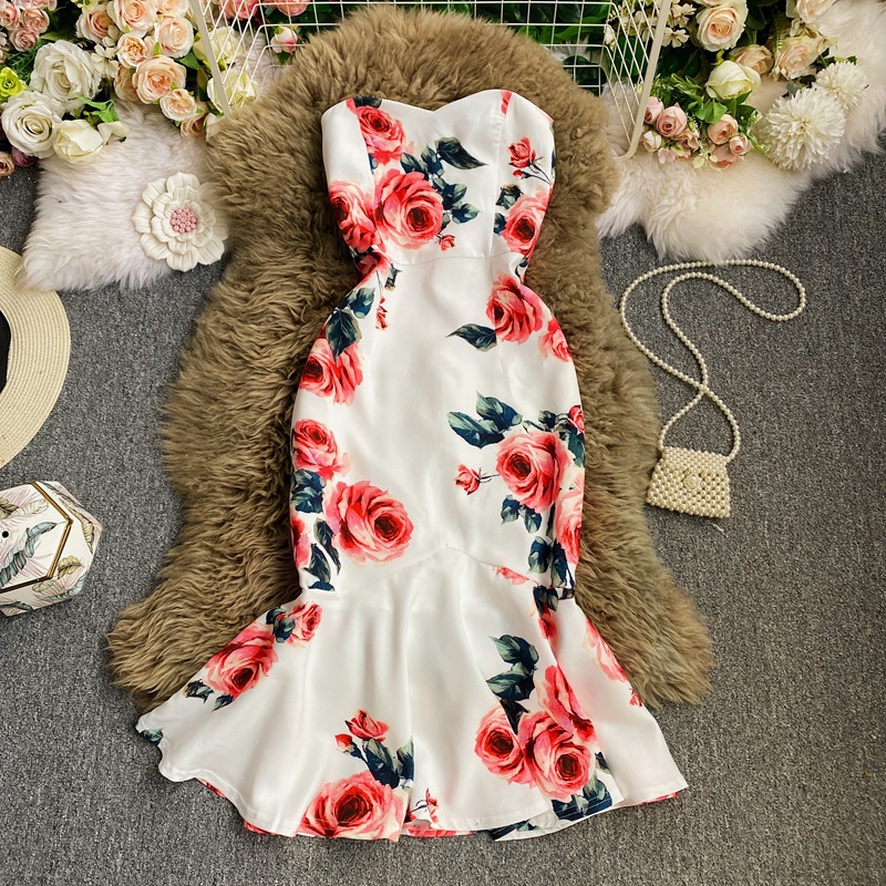 knee length dresses for ladies Green Puff Sleeve Velvet Floral Mermaid Midi Dress  Aquarius Brand