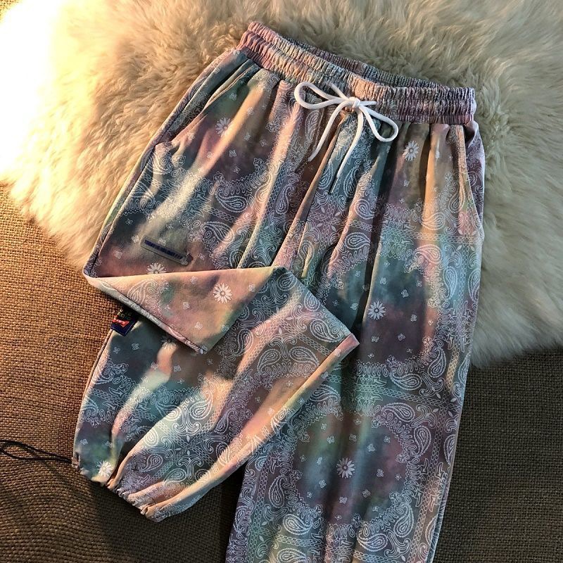 Spring And Summer, Tie-dye, Fried Street, Couples Loose Straight Legs, Footband Leisure Sports Pants