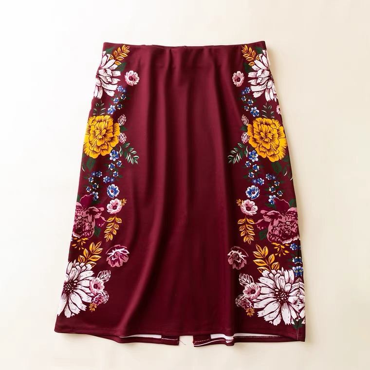 Spring And Summer Fashion, Temperament, Loose, High Waist, Slit A Line Skirt, Printed Skirt