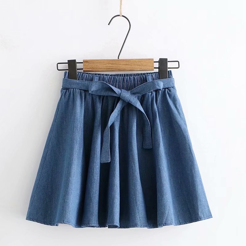 Sweet, Little Fresh Denim Skirt, Students Elastic-waisted Mini Skirt