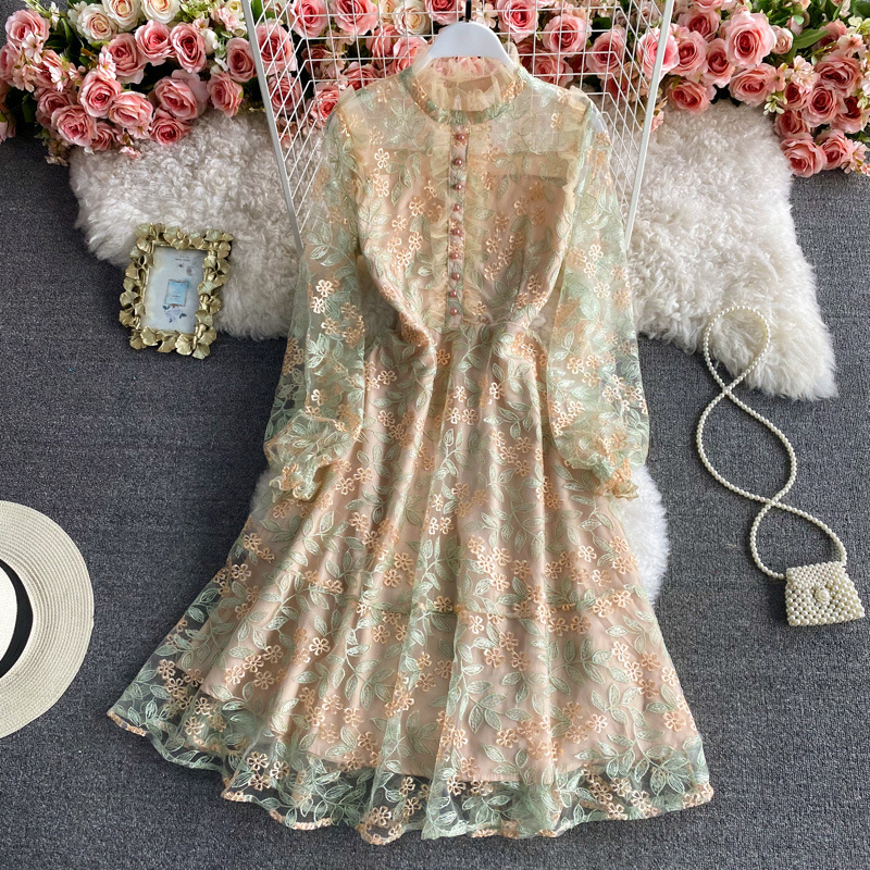 Super Fairy, Temperament, Heavy Embroidery Mesh Dress, Long Sleeve Prom  Dress on Luulla