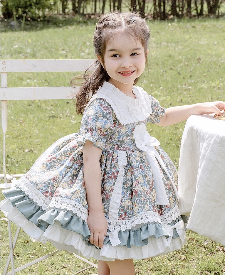 Lolita Children's Dress, Baby Girls Floral Short Sleeved Dress, Cute Princess Dress