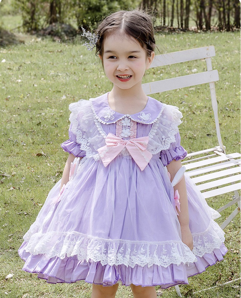 Summer, Girls' Short-sleeve Dresses, Lolita Children's Dresses, Purple Lolita Princess Dresses