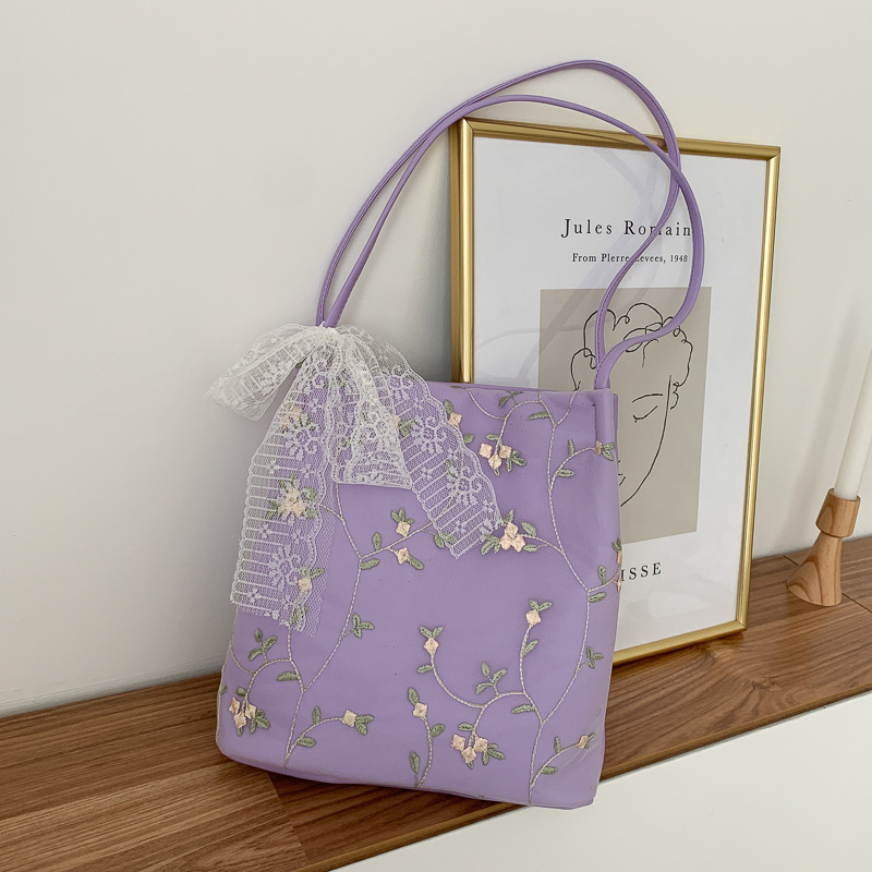 Girl bag, new style, versatile solid color bag, lace one-shoulder handbag, tote bag