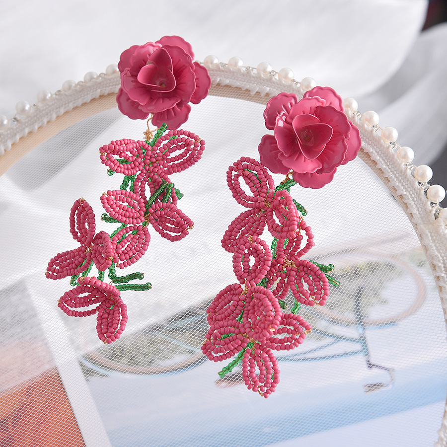 Exaggeration Earrings, Rice Beads Flower Earrings, Fashion Personality Earrings