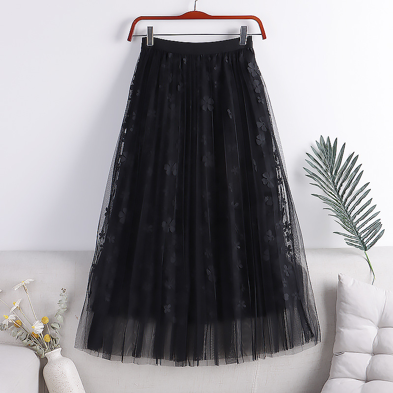 3d Flower Mesh Skirt, Umbrella Skirt, A-line Pleated Skirt