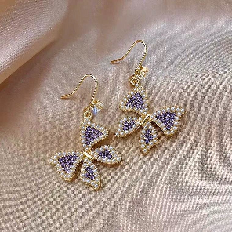 Advanced Purple Pearl Butterfly Earrings, Fashion, Super Fairy Earrings