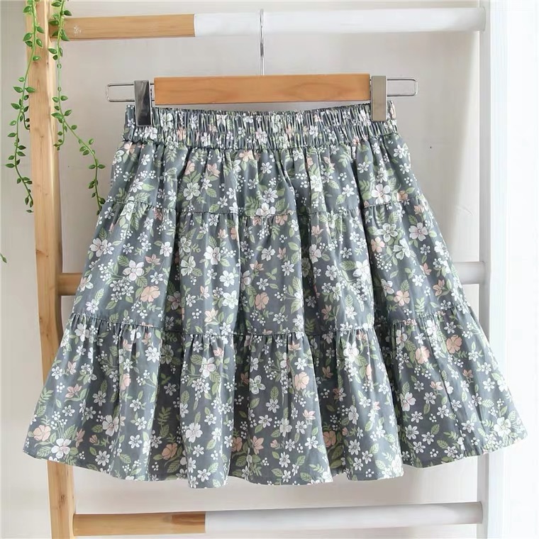 Cotton And Linen, Small Fresh, A-line Pleated Skirt, Floral Skirt