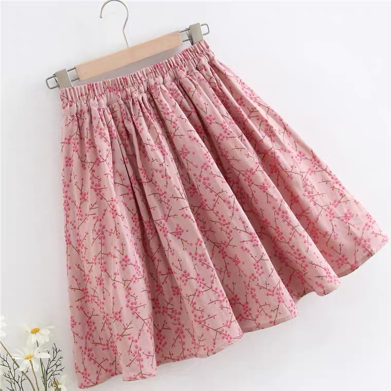 Cotton Linen,pink A-line Skirt, Sweet, Temperament, Exclusive Flower Skirt
