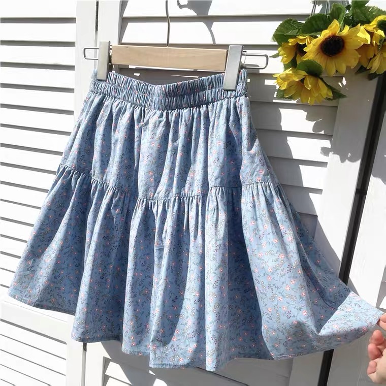 High Waist Floral Skirt, Fresh Pleated Skirt, Short Mini Skirt