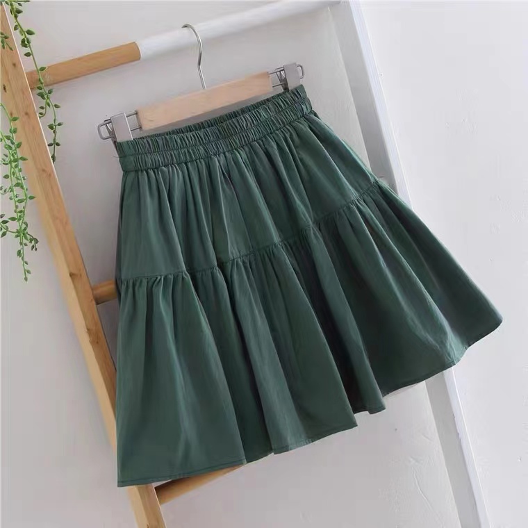 Cotton And Linen Mini Skirt, Summer, High Waist A-line Pleated Skirt, Flounce Spliced Skirt