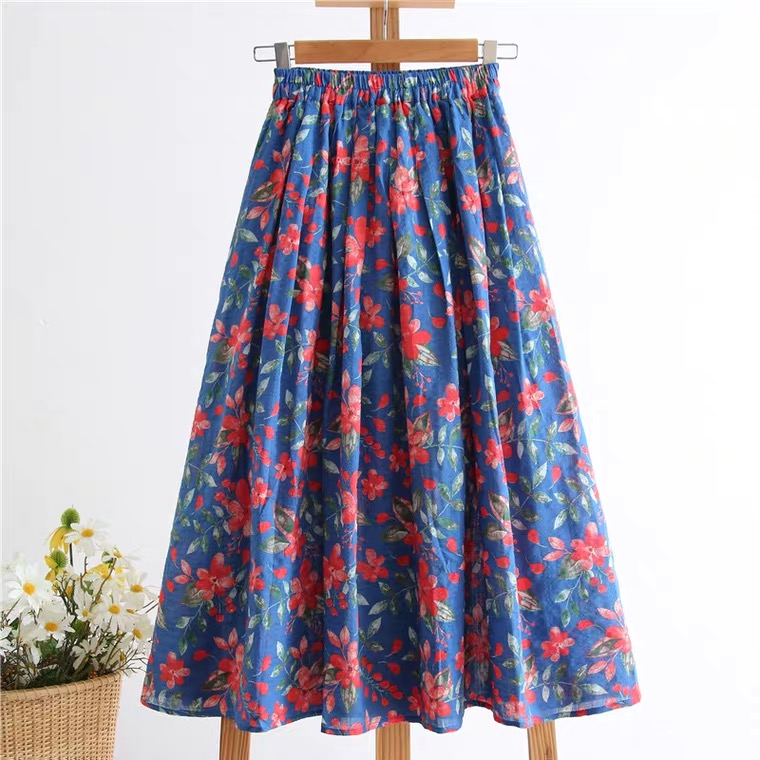 Fresh, Floral Skirt, Soft And Flowing, Pleated Midi Skirt