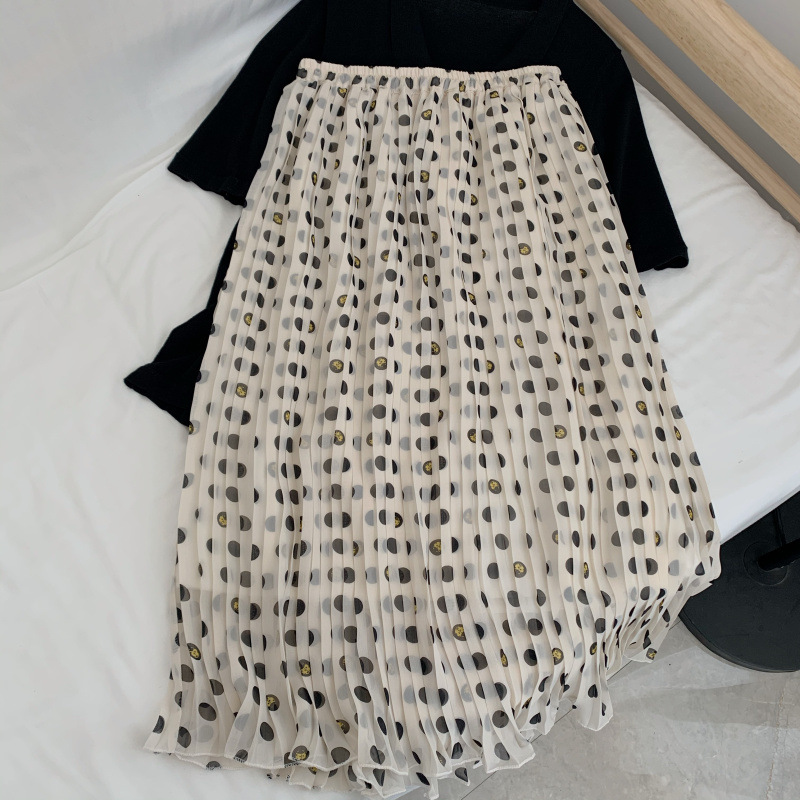 Big Dot And Small Bug Printed , Chiffon Pleated Skirt
