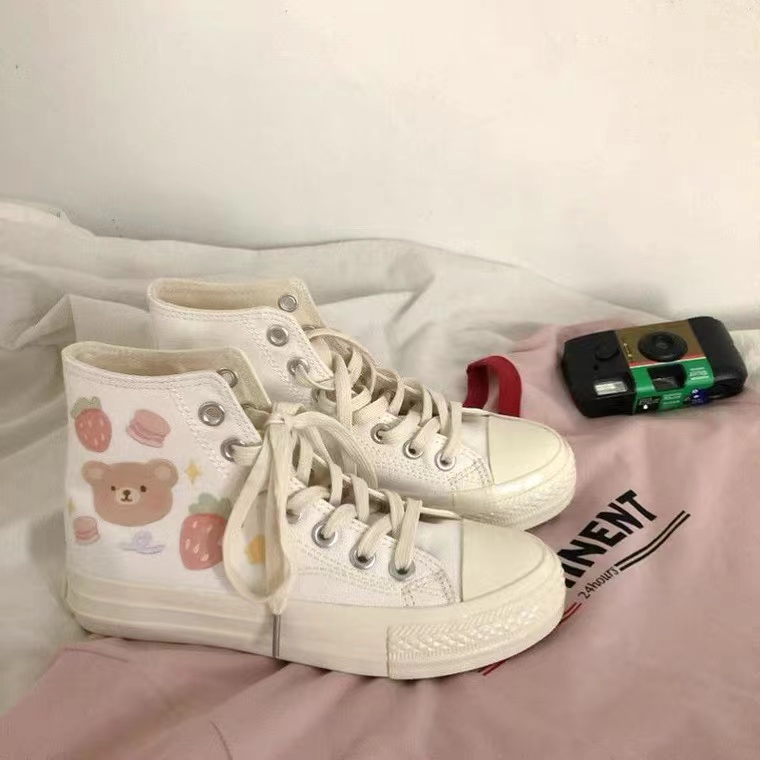 High/low Top Canvas Shoes, Girl Heart Little White Shoes, Graffiti Hand Painting, Lovely Fairy Board Shoes