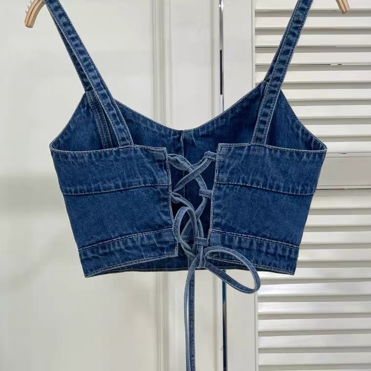 Summer,spaghetti Strap Top,denim Crop Top on Luulla