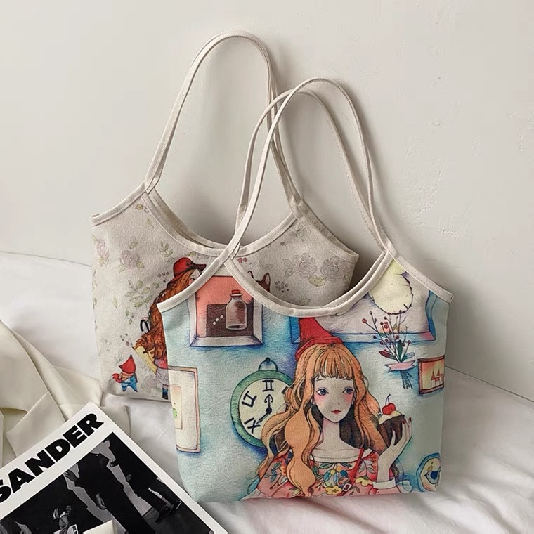 New style, graffiti art print handbag, small fresh and sweet student leisure canvas bag, single shoulder satchel