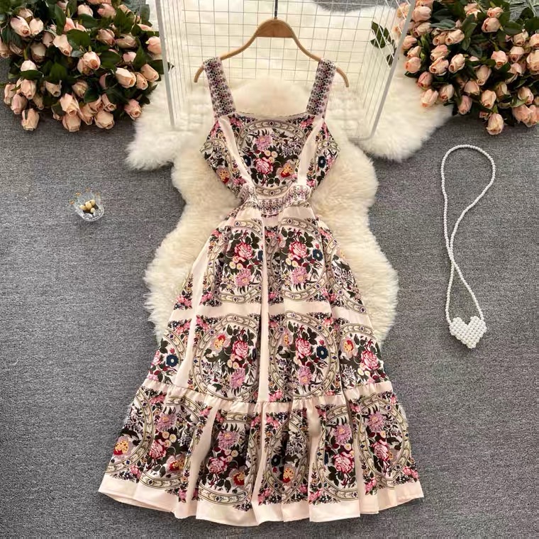 Palace Style ,spaghetti Strap Dress, Vintage, Floral Holiday Dress