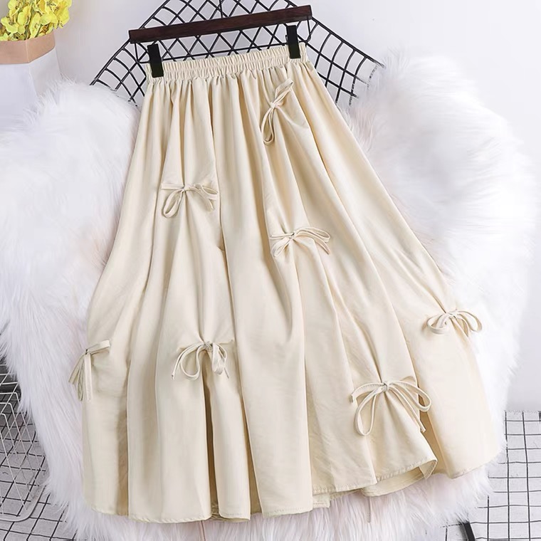 Summe, High-waisted, Bow-tie Mid-length, Stylish Full-length A-line Skirt