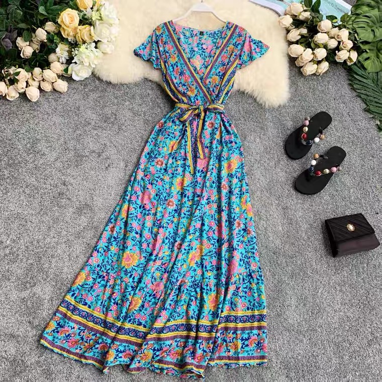 Bohemian, Vintage, One-Piece Dress, V-Neck, Belted Waist, Fairy Dress Bohemian, Vintage, One-Piece Dress, V-Neck, Belted Waist, Fairy Dress