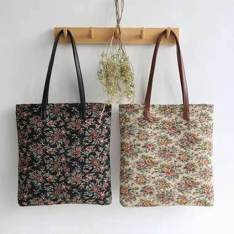 Flower, Vintage Ethnic Shopping Bag, High - Class Sense Tote Bag, Lady Bag Canvas Bag, One - Shoulder Bag