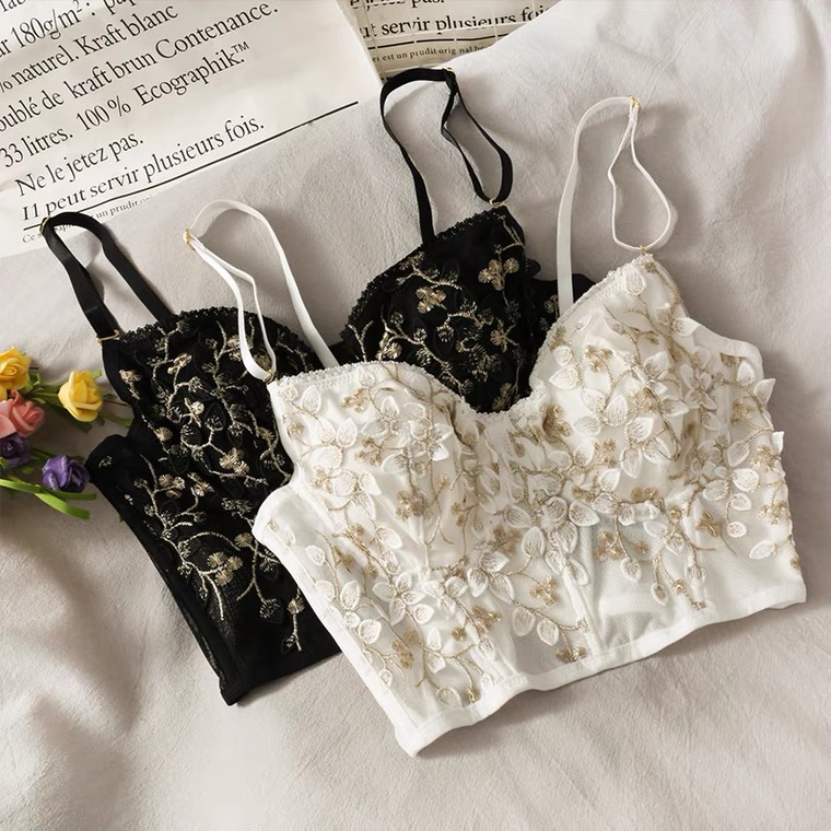 Heavy Industries, 3d Embroidered Lace Halter Top, Flower Vintage Bra