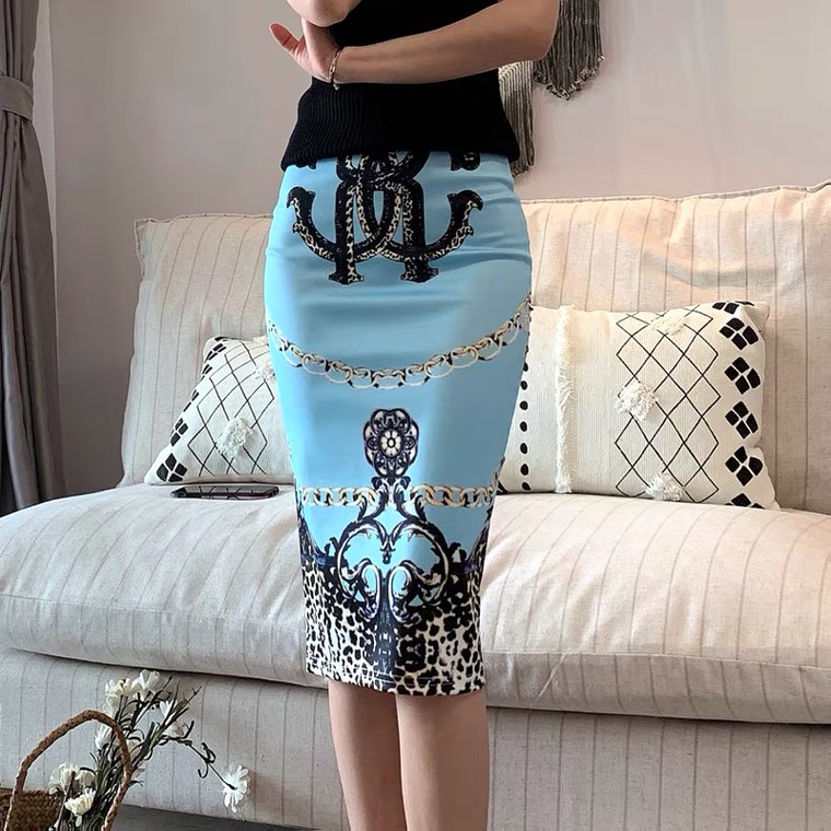 High-fanny Hip Skirt ,slimming Stretch Bodycon Skirt, Slit Print Skirt