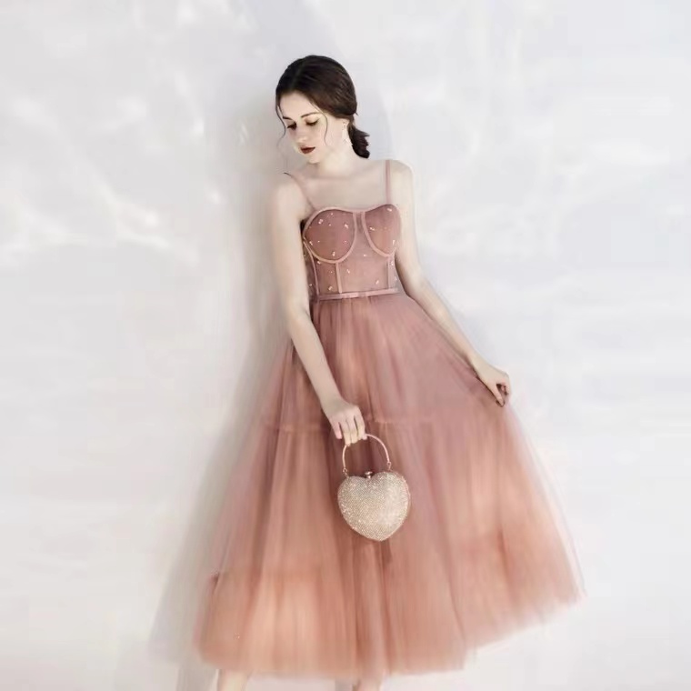 Socialite Prom Dresses, Pink Party Dresses, Fairy Stpaghetti Strap Bridesmaid Dresses,custom Made