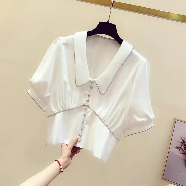 Summer White Chiffon Shirt, Short Sleeves Top