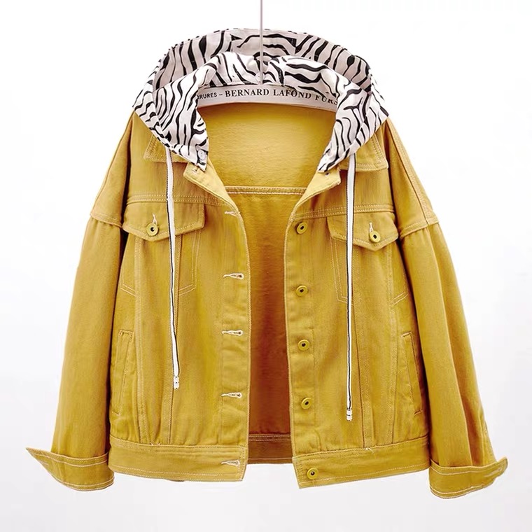 Versatile, Zebra-print Hoodie, Denim Jacket, Loose Jacket