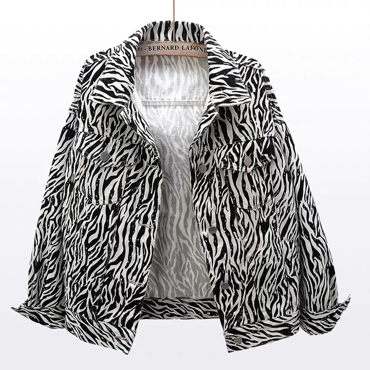 Zebra-print Denim Jacket, Loose And Versatile Vintage Jacket