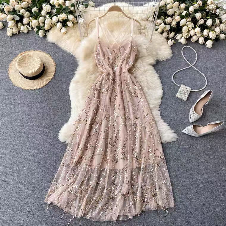 Sequin Dress, Goddess Style, Backless Slim Midi Dress