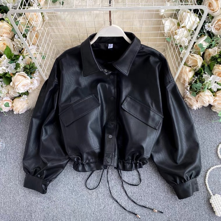 Oversized Vintage Pu Biker Jacket