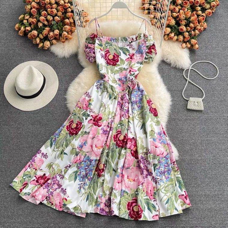 Beach Holiday Print Dress, Goddess Style, Slim, Vintage Halter Dress