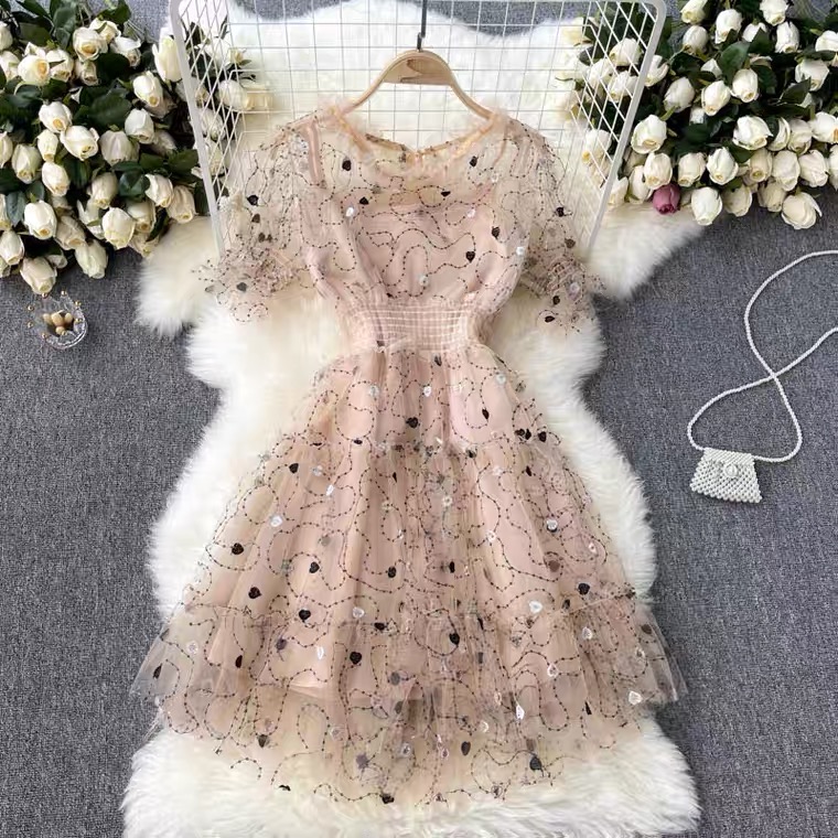 Heavy Embroidery Tulle Fairy Dress, Gentle Wind Short Homecoming Dress Heavy Embroidery Tulle Fairy Dress, Gentle Wind Short Homecoming Dress