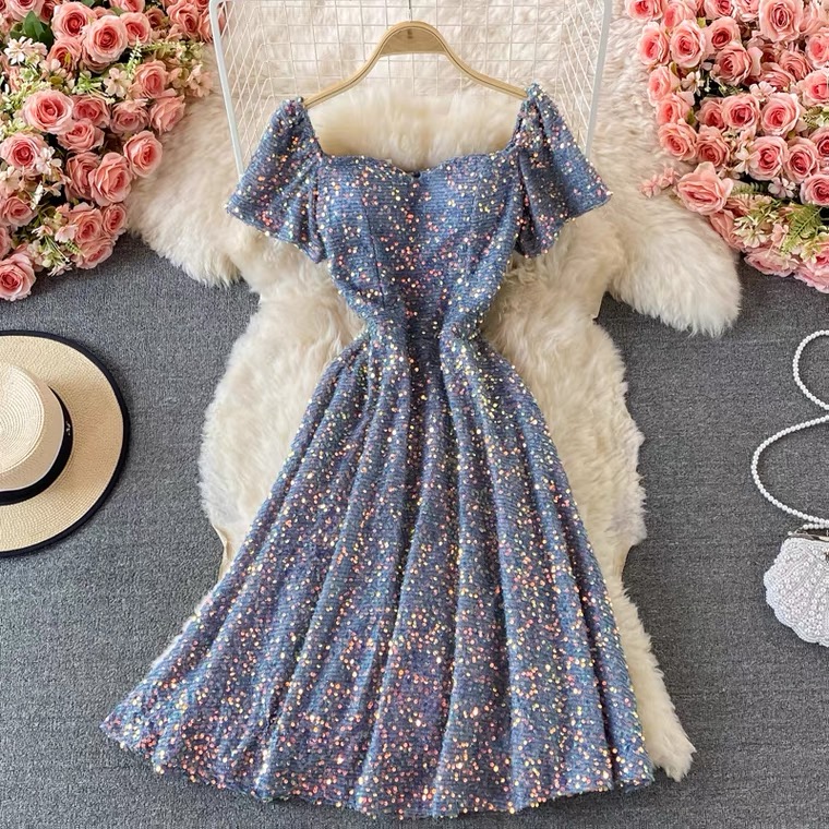 Socialite, Temperament, Light Luxury Dress, Sequins Fairy Elegant Swing Dress